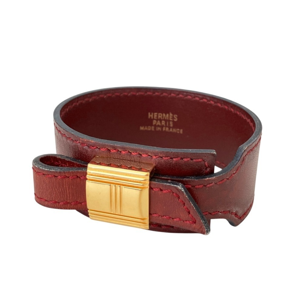 HERMES Red Leather Charm Bracelet